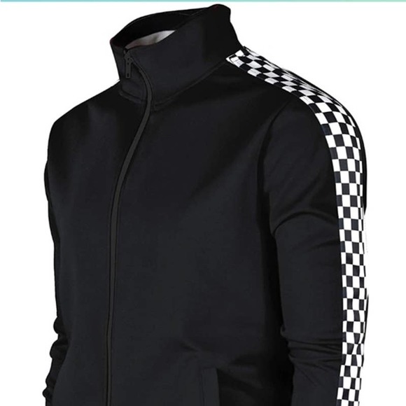 SCREENSHOT Men's Athletic Urban Hip-Hop Track Suit Black Checkered Jacket Large - Picture 8 of 15